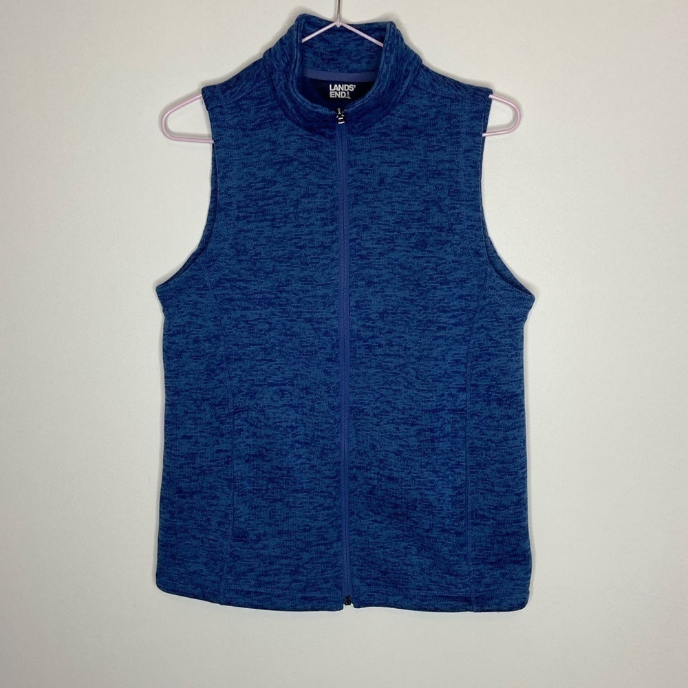 Lands End Knit Vest Size XS NWOT Full Front Zip Blue Heather Colour